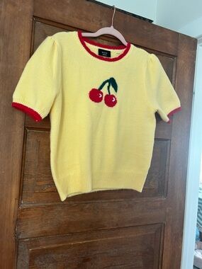 Vici  Yellow Cherry Knit Top with Red Trim